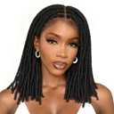 FAVE 14” Full Lace Dreadlock Wig Soft Faux Locs Wig with Baby Hair Synthetic Goddess Locs Braided Wigs for Black Women Natural Black Braided Wig for Daily Use Big Head Friendly