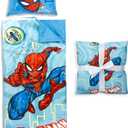 Jay Franco Kids Slumber Bag and Pillow - 54 x 27 Inch Comfy Indoor Sleeping Bag for School and Sleepovers, 2 Piece Set, Blue - Spiderman