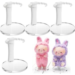 Adjustable Doll Stand for Sitting & Standing Positions - Premium Acrylic Base Display Holder for 3-7" Figures (White 4 Set)