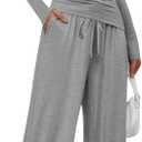 LILLUSORY Womens Boat Neck Long Sleeve Side Ruching Asymmetric Hem Top Wide Leg Pants 2 Piece Casual Lounge Set with Pockets (Medium, Grey)