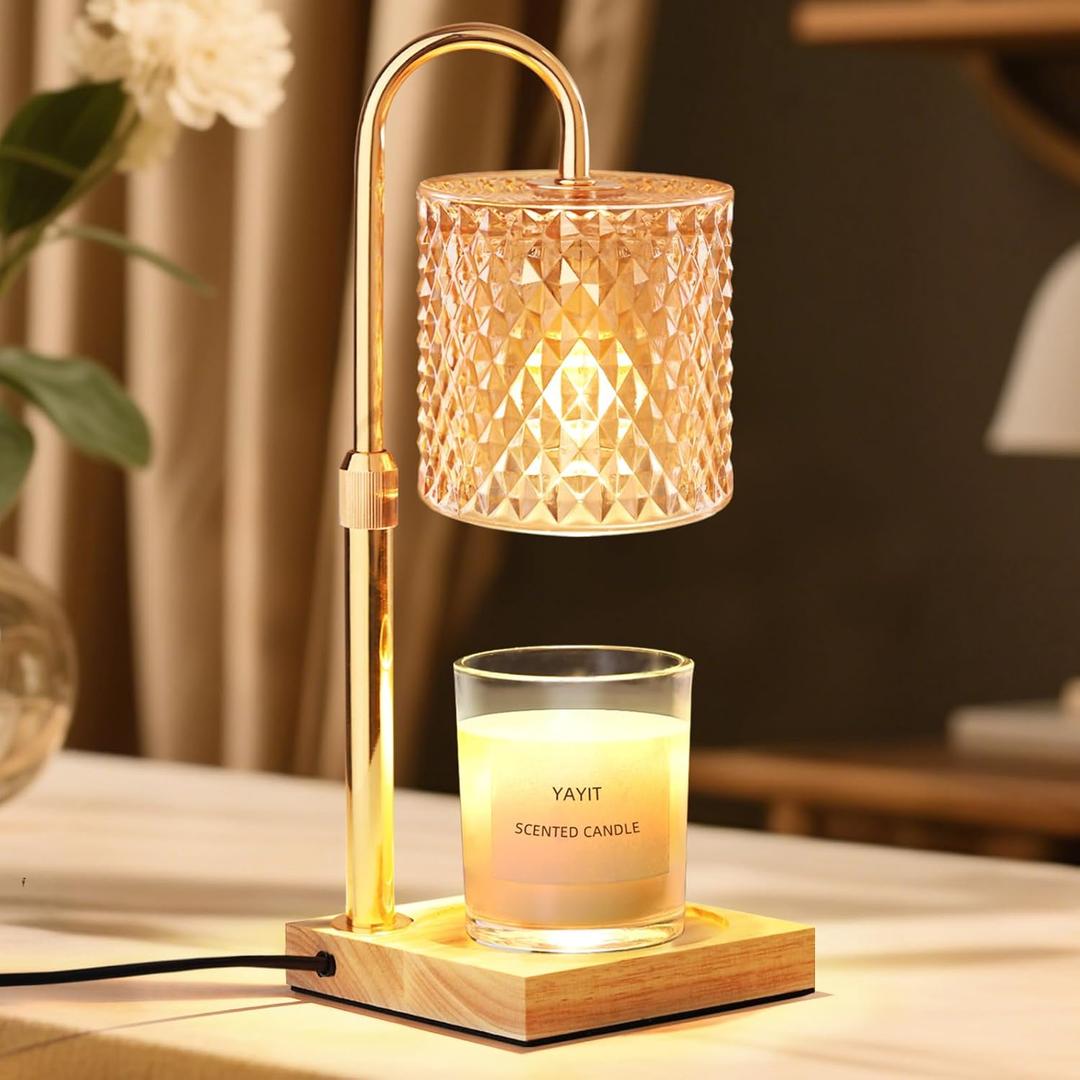 Candle Warmer Lamp with Timer Dimmer Adjustable Height, Candle Warmer with 2 Bulbs for Jar Candles, Home Decor, for Women Birthday (Amber)