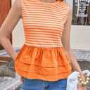 Tankaneo Womens Summer Striped Peplum Tank Tops, Small