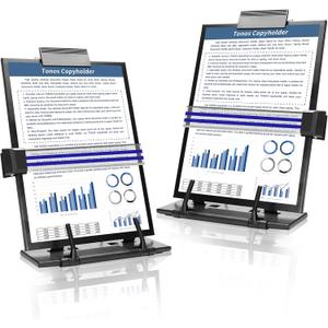 TONOS Paper Stand Document Holder - 2PC Quality Document Holder for Desk, Paper Stand for Desk When Typing, Sturdy Stainless Steel Copy Holder, Adjustable Angle, Paper Holder Stand for Desk Typing