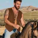 Cowboy Outfit for Men, Western Cowboy Costume Vest for Men, Cowboy Vest with Western Belt Necktie for Halloween (Large, Brown)