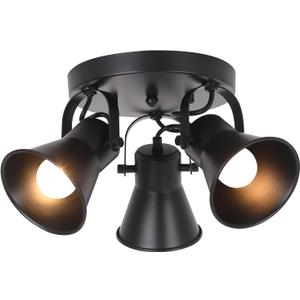 SEEBLEN 3-Light Industrial Track Lighting, Adjustable Round Kitchen Ceiling Light, Morden Black Flush Mount Directional Light for Kitchen, Hallway, Dining Room, Bathroom, Coffee Bar.