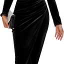 CYiNu Women's V Neck Wrap Velvet Long Sleeve Elegant Bodycon Ruched Cocktail Party Maxi Dress (Black) Small 