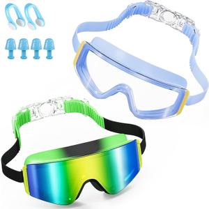 Aegend Kids Swim Goggles 2 Pack Large Frame Anti Fog Soft Silicone Leak Proof UV Protection for Boys Girls Age 3-15