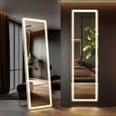 DUMOS 16"60" Full Length Mirror with Light, LED Floor Full Body Mirror with 3 Color Lighting, Wall Mounted Stand Mirror for Bedroom, Dressing Room, Living Room, Bathroom (White)