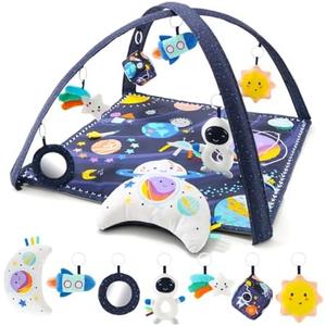 The Peanutshell Unisex Baby Play Gym & 7-in-1 Play Mat - Playmat Baby Toys 0-6, 6-12 Months Tummy Time Mat with Hanging Toys, Soft Padded Mat for Newborns, Infants - Space
