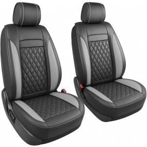 JOJOBAY for Chevy Silverado 1500 Seat Covers,Leather Car Seat Covers for GMC Sierra,Custom Fit 2007-2026 1500 2500HD 3500HD Crew Double Extended Regular Cab(Front Seat,Black with Grey)