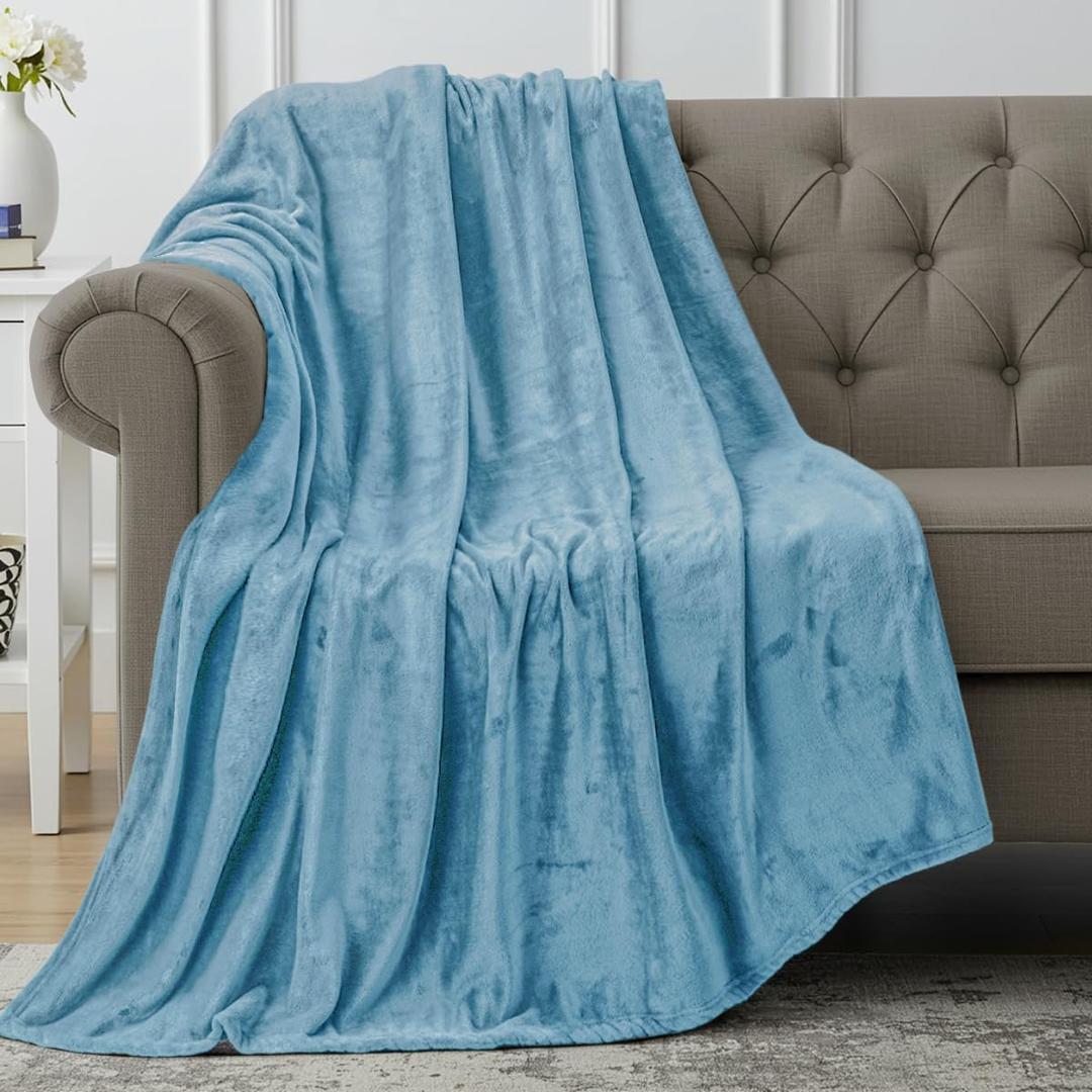 Utopia Bedding Fleece Blanket Throw Size Washed Blue 300GSM Luxury Anti-Static Fuzzy Soft Microfiber Blanket for Couch, Sofa and Bed (50x60 Inch)