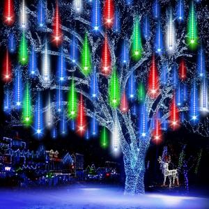 Christmas Lights Outdoor,24 Tubes 864 LED Meteor Shower Lights 12Inch, Waterproof Icicle Light Outdoor Christmas Decorations for Xmas Tree Yard Party, UL Plug, White (Multicolor)