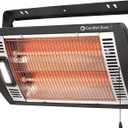 Comfort Zone 1500W Ceiling Mounted Dual Quartz Radiant Heater Infrared Workshop Heater with 90 Adjustable Tilt, Built-in Halogen Light & Pull String Control Overheat Protection, Black