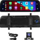 2.5K Rear View Mirror Dash Cam Backup Camera,in-Mirror Smart 9.66 Inch IPS Touch Screen Front&Rear Mirror Camera,Car Players Wireless CarPlay&Android Auto for Cars Trucks,Parking Monitoring,64GB Card