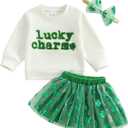 Toddler Baby Girl St Patricks Day Outfit Little Girl Clothes Skirt Set Lucky Charm Sweatshirt Clover Tutu Dress (3-4T, Green)