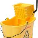 Amazon Basics Side Press Wringer Combo Commercial Floor Cleaning Rectangular Mop Bucket on Wheels, 35-Quart, Yellow