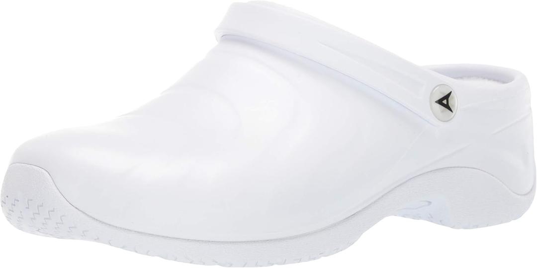 Anywear Zone Clogs - EVA Non Slip Work Shoes Women - Slip Resistant Work Shoes for Women - Nursing Clogs with Back Strap (White, 13)