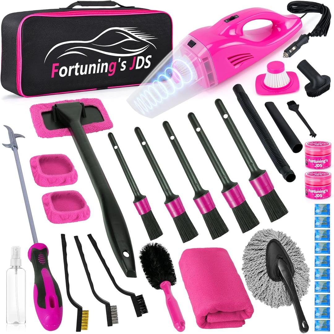 35PCS Car Detailing Kit Interior Cleaner with High Power Handheld Vacuum,Car Wash kit with Detailing Brush Set,Car Interior Detailing Kit,Pink Car Accessories for Motorcycle,Cars Gifts for Women