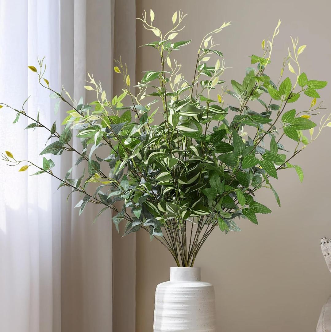 6PCS Artificial Greenery Leaves Stems, 36.6" Tall Fake Plants Branches 3 Mix Colored Faux Greenery Branches Real Touch DIY Stems for Home Garden Office Kitchen Patio Farmhouse Decor