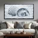 VAYIMDH Large Blue Seashell Canvas Wall Art, Coastal Nautical Artwork for Living Room 29"x58"