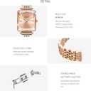 Stainless Steel Rose Gold Diamond Quartz Wristwatch, Fashionable Square Waterproof Date Ladies' Watch