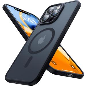 Strong Magnetic for iPhone 15 Pro Max Case, [Compatible with MagSafe] [Military-Grade Drop Tested] Shockproof Protective Slim Translucent Matte Cover for iPhone 15 Pro Max Phone Case, Black