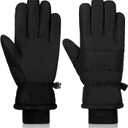 Boao Kids Winter Ski Gloves Waterproof Warm Snow Mittens Full Finger Gloves for Toddlers Infants (10 - 15 Years, Pure Black)