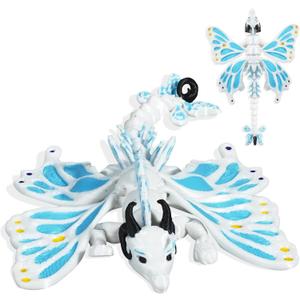 3D Printed Articulated Dragon Toy with Wings  Flexible Poseable Fantasy Fidget Toy for Stress Relief & Anxiety, Mystical Desk Decor for Home Office, Easter Basket Stuffers & D&D Collectors (Blue)