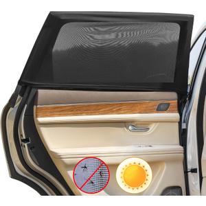 Car Rear Side Window Shades,2 Pack Stretchy Mesh Car Window Screen Sun Shades Mosquito Net Cover Fit for 96% Cars SUVs, Anti-Sun Glare, Reduce UV Rays,Privacy Protecstion