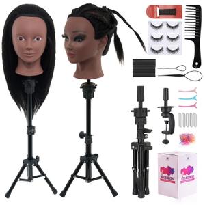 18" Mannequin Head Human Hair with Stand - 100% Real Hair Mannequin Head for Makeup Practice, Cosmetology Manikin Doll Head for Hair Styling, Hairdressing Training Head for Braiding with Tripod,Black