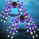 2 Pack 50 Inch Giant Halloween Light up Spiders Outdoor Decorations, Scary Giant Spider with 26 Purple LED Lights, Fake Large Spider for Indoor Outside Haunted Party Favor Yard Home House Props Decor (White Black)