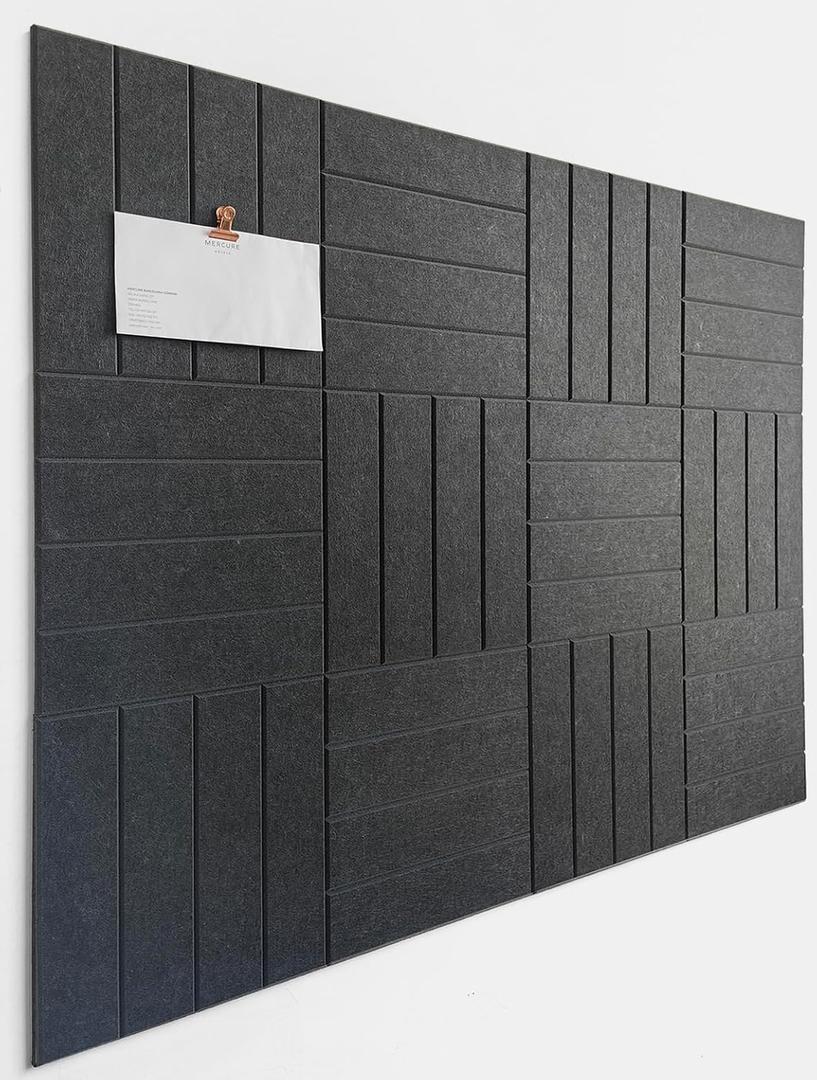 Felt Bulletin Board Tiles | Modern Cork Board Alternative | Large Cork Boards for Walls | Aesthetic Felt Wall Panels for Office & Home Decor | Pinboard & Photo Board (12-Pack) | Gray Black