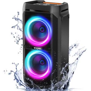 W-KING 240W Bluetooth Speaker,Loud Boombox with Deep Bass Subwoofers, IPX6 Waterproof, Party Portable Speaker, Speakers Bluetooth Wireless, RGB Lights, 24H, Mic&Guitar Input, Echo, EQ,AUX for Outdoor