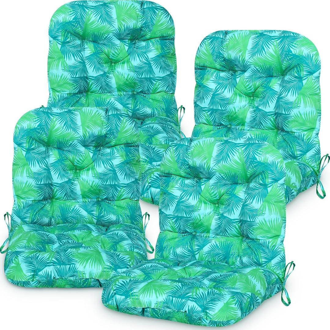 Chunful 4 Pack Tufted Back Chair Cushion Indoor Outdoor Weather Resistant Rocking Patio Chair Cushions for Indoor Outdoor Lawn Furniture(Palm Leaves)