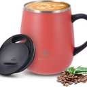 Ideus 16 oz Insulated Coffee Mug with Handle and Lid, Double Wall Stainless Steel Vacuum Thermal Coffee Mug, Travel Coffee Cup Thermal Cup for Home and Office, Jellyfish Red