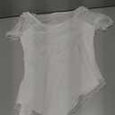 CSDAJIO Women's One Off the Shoulder Short Sleeve Sexy T Shirt Sheer Mesh Asymmetrical Top Summer Blouse White Medium