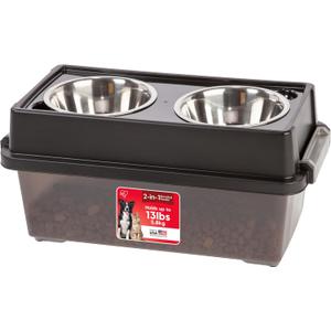 IRIS USA Dog Bowls Elevated with Storage, 9" H Raised Feeding Station with Airtight Food Container Holds Up to 13 lbs, Dog Bowl Stand for Small Dogs, Indoor Pet Feeder, Smoke/Black