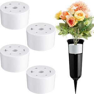 4 Pcs Cemetery Grave Vase Inserts Plastic Flowers Holder Bracket with 7 Hole Cylindrical Reusable Cemetery Flower Holder for Grave Vase Decorations, Keeping Bouquets in Place
