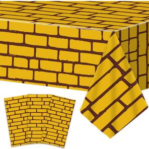 3 Pcs Yellow Brick Road Tablecloths Witch Theme Party Decorations Princess Birthday Table Covers Medieval Stone Wall Backdrop Plastic Disposable Rectangle for Birthday Party Supplies 108 x 54 Inch