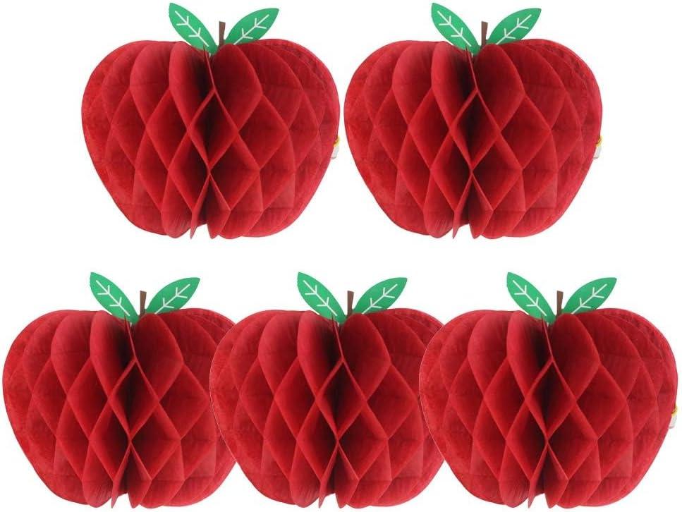 SUNBEAUTY 5 Pcs Red Apple Shaped Paper Honeycomb Paper Apple Hanging Decoration School Classroom Back to School Decoration(4 Inch)
