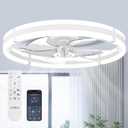 addlon 24'' Ceiling Fans with Lights and Remote, Low Profile Flush Mount Ceiling Fan with Light, 3000-6000K Dimmable LED Fandelier, Modern Small White Ceiling Fan for Bedroom, Kitchen, Living Room