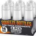 6 Pcs Condiment Squeeze Bottles 16 Oz - 9.2x2.44" Clear Bottles With Self-Closing Valve, Flexible, Easy to Clean and Fill - Dispenser for Sauces and Dressings