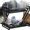 Dish Drying Rack, Stainless Steel 2 Tier Dish Rack with 2 Drainboard Set, Utensil Holder Dish Drainer, Cup Hanging Holder for Kitchen Counter with Multipurpose Design Easy Installation