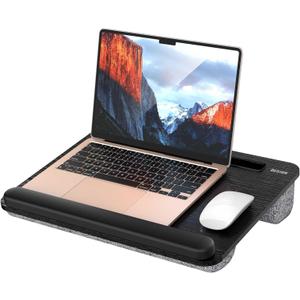 Besign LT08 Laptop Stand, Portable Lap Desk with Pillow Cushion, Fits up to 14 inch Laptop, with Anti-Slip Strip for Desk, Sofa & Bed, Black and Gray