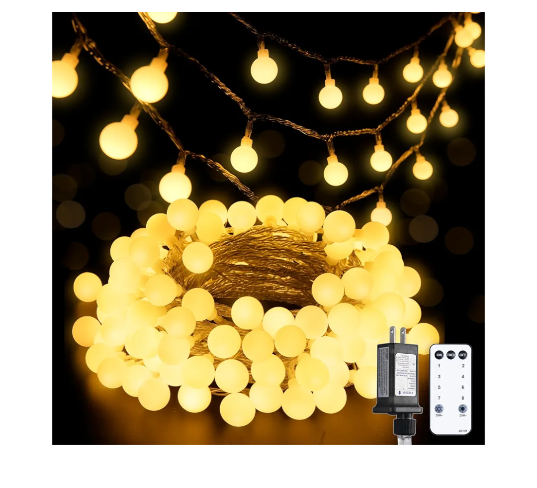 JMEXSUSS 100 LED Connectable Globe String Lights Indoor Bedroom, 33ft Warm White Christmas Lights Plug in with Remote, 8 Modes Hanging Fairy Light Outdoor for Room Classroom Party Valentine Day Decor