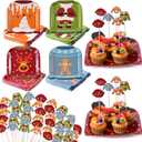 200 Pcs Christmas Ugly Sweater Paper Plates and Toothpick Flags Set Disposable Gingerbread Santa Plates Ugly Sweater Party Decorations Xmas Holiday Supplies for Pizza Dessert Cookies Salad