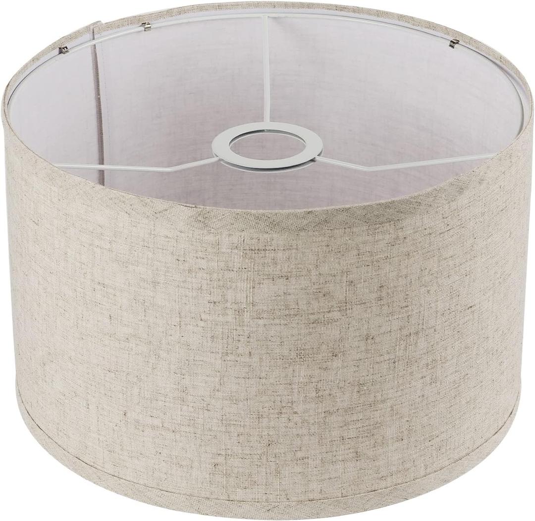 Lampshade for Floor Lamp, Table Lamp, Bedside Lamp, Fabric Drum Lampshade Classic Modern Style, Spider Fitter, Linen - Beige