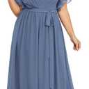Ever-Pretty Plus Women's Chiffon Short Sleeves A-Line V-Neck Empire Waist Floor Length Plus Size Formal Bridesmaid Dress (Blue)