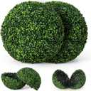 GOFLAME 2 PCS 19 inch Artificial Boxwood Topiary Balls, Faux Plants Decorative Boxwood Balls, Sun-Protection Indoor & Outdoor Round Greenery Decoration for Garden Porch Balcony Yard Home Wedding