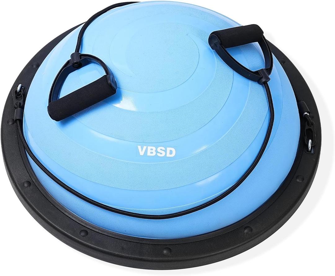 Balance Ball Half Exercise Ball, Inflatable Balance Trainer with Resistance Band and Pump, Half Ball Balance Trainer 23 Inch Yoga Ball for Home Gym Workouts, Strength Training, 1200lb Cap, Line Blue